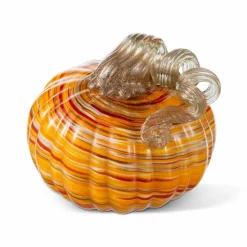 Glitzhome® Fall Multi Stripes Glass Pumpkin