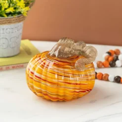 Glitzhome® Fall Multi Stripes Glass Pumpkin