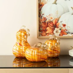 Glitzhome® Fall Multi Stripes Glass Pumpkin