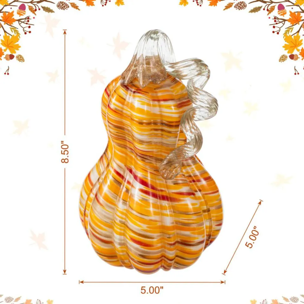Glitzhome® 8.5" Fall Multi Stripes Glass Gourd