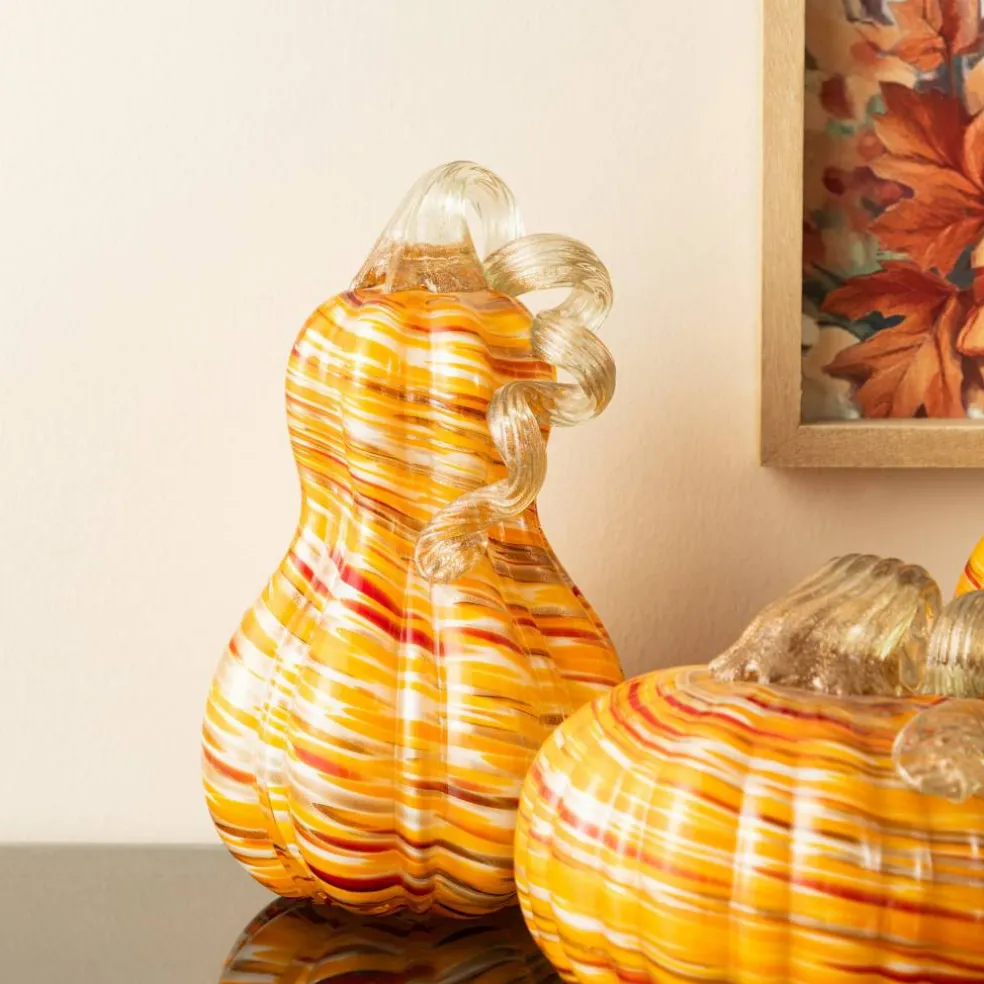 Glitzhome® 8.5" Fall Multi Stripes Glass Gourd