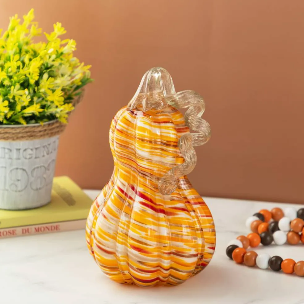 Glitzhome® 8.5" Fall Multi Stripes Glass Gourd