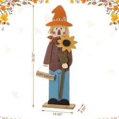 Glitzhome® 36" Fall Solid Wood Scarecrow Porch Decor