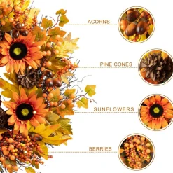 Glitzhome® 24" Fall Sunflower, Maple Leaf &  Berry Wreath