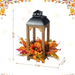 Glitzhome® 20" Fall Sunflower, Pinecone and Berry Wood Lantern Centerpiece