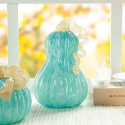 Glitzhome® 8.5" Fall Turquoise Glass Gourd