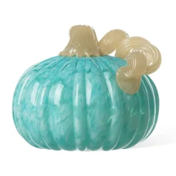 Glitzhome® 6" Fall Turquoise Round Glass Pumpkin
