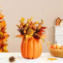 Glitzhome® 15" Fall Velvet Pumpkin, Pinecone & Berry Centerpiece