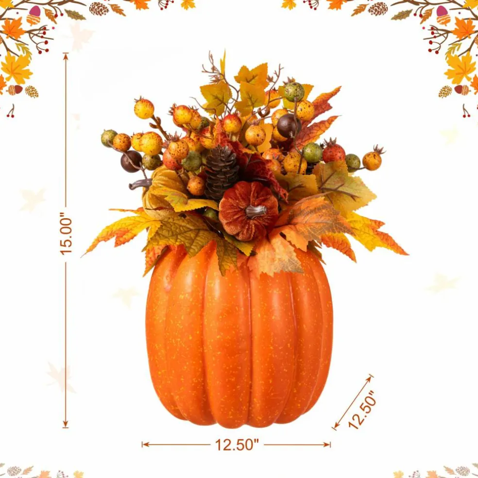 Glitzhome® 15" Fall Velvet Pumpkin, Pinecone & Berry Centerpiece