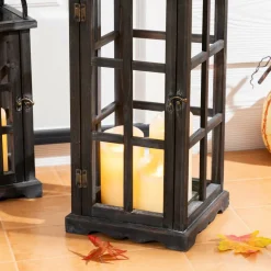 Glitzhome® Farmhouse Black Wood & Metal Lantern Set