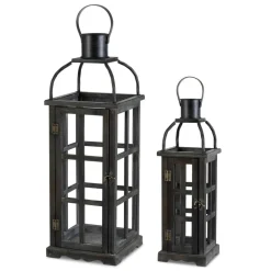 Glitzhome® Farmhouse Black Wood & Metal Lantern Set