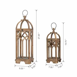 Glitzhome® Farmhouse Natural Wooden Church Window Frame Lanterns, 2ct.