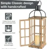 Glitzhome® Farmhouse Natural Wood & Black Metal Lantern Set