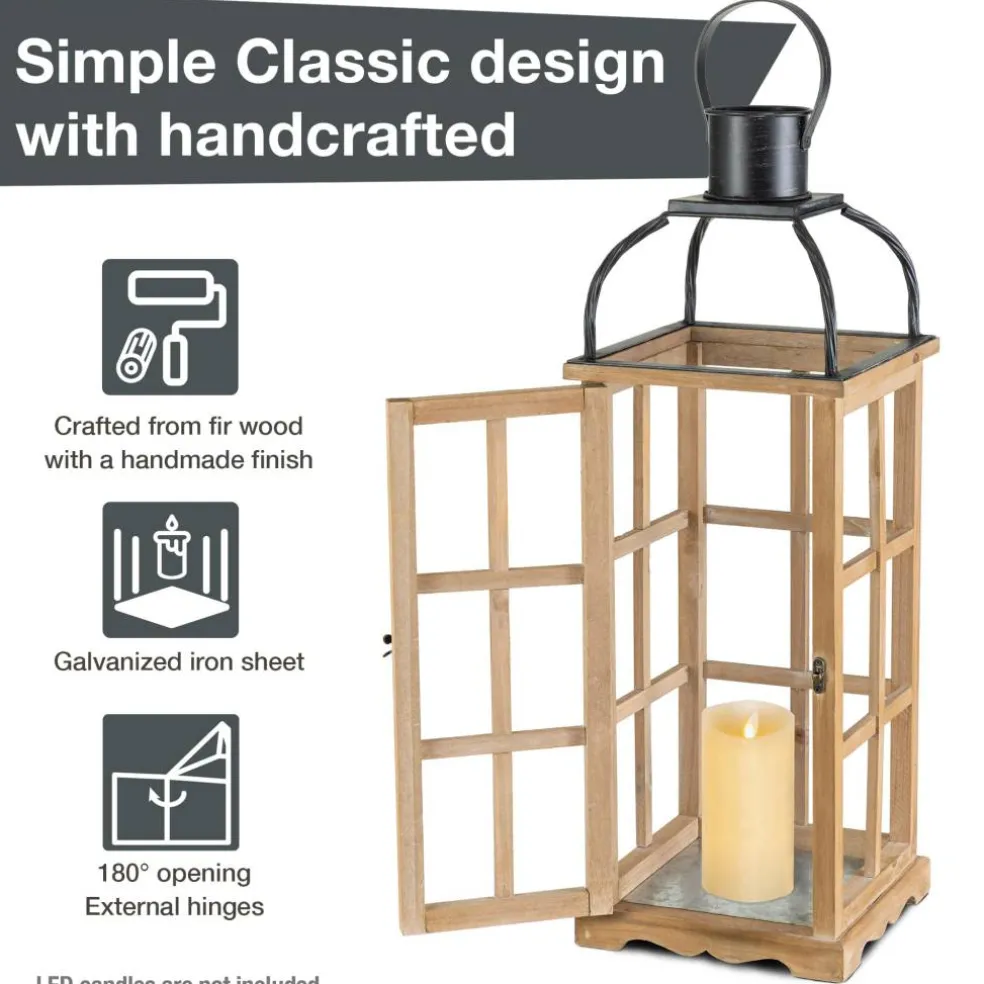 Glitzhome® Farmhouse Natural Wood & Black Metal Lantern Set