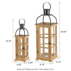 Glitzhome® Farmhouse Natural Wood & Black Metal Lantern Set
