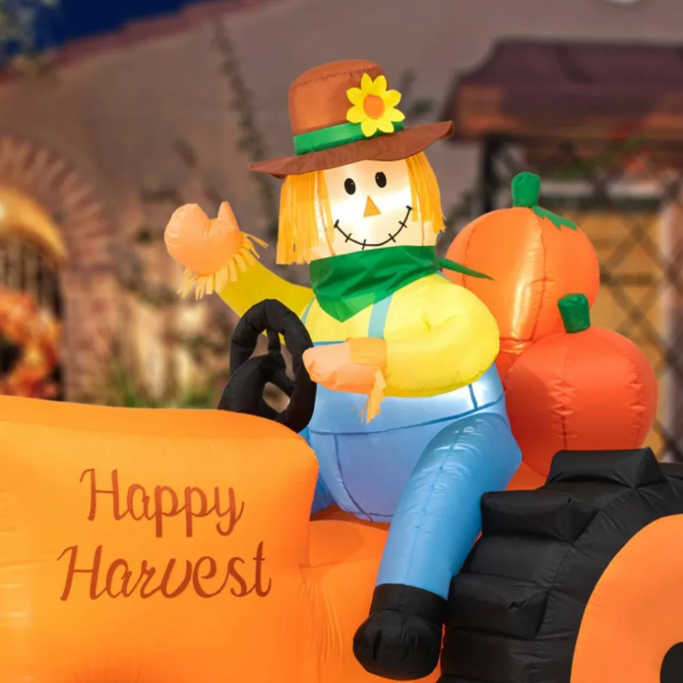 Glitzhome® 7ft. Fall Lighted Inflatable Tractor Décor