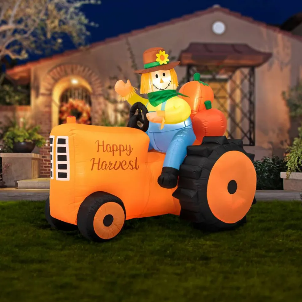 Glitzhome® 7ft. Fall Lighted Inflatable Tractor Décor