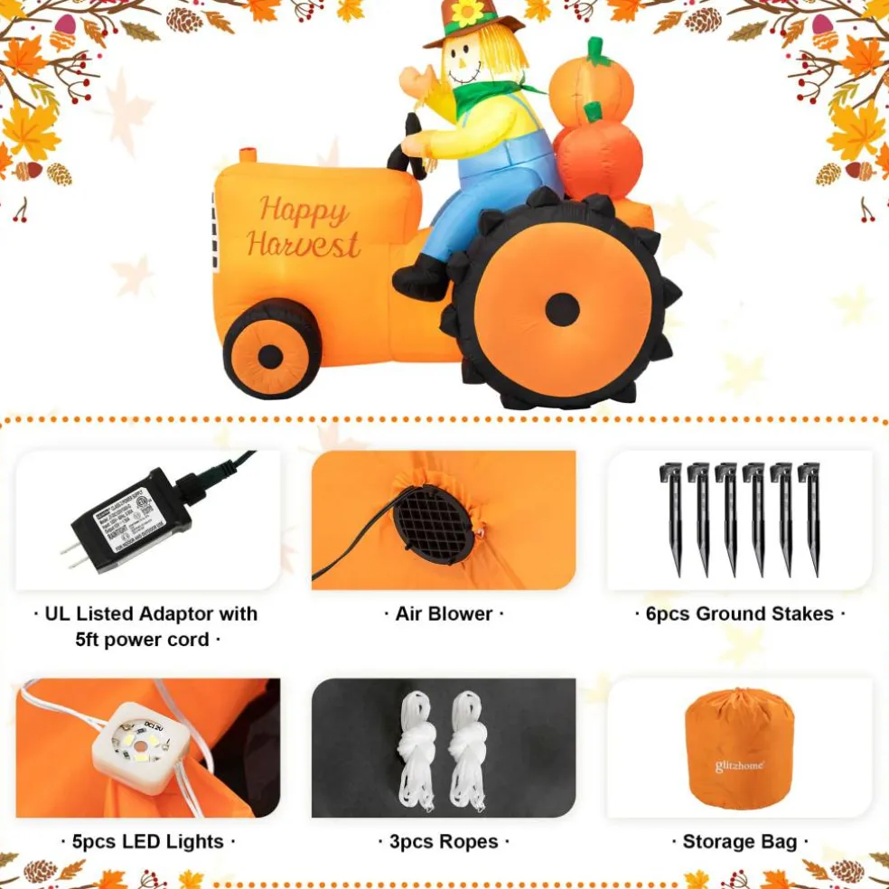 Glitzhome® 7ft. Fall Lighted Inflatable Tractor Décor