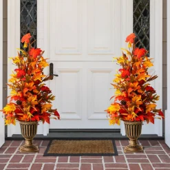 Glitzhome® 3ft. Fall Lighted Maple Leaves Tree in Urn with Timer