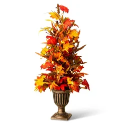 Glitzhome® 3ft. Fall Lighted Maple Leaves Tree in Urn with Timer