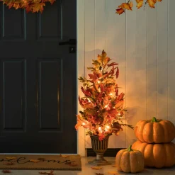 Glitzhome® 3ft. Fall Lighted Maple Leaves Tree in Urn with Timer