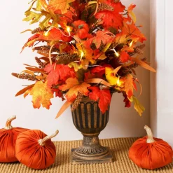 Glitzhome® 3ft. Fall Lighted Maple Leaves Tree in Urn with Timer
