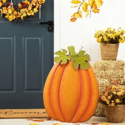 Glitzhome® 3ft. Fall Metal Embossed Glitter Pumpkin Yard Stake