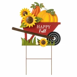 Glitzhome® 2.5ft. Fall Metal Wheel Barrow Pumpkin Yard Stake