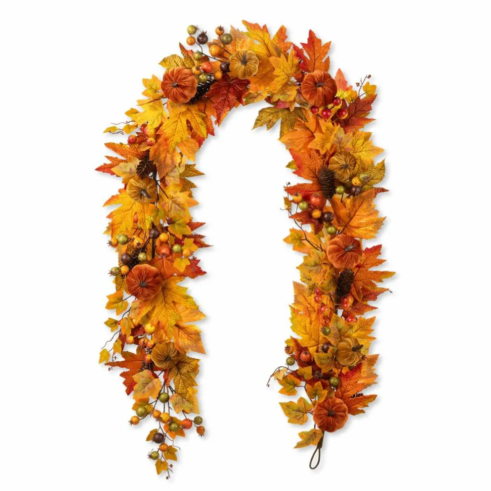 Glitzhome® 6ft Fall Velvet Pumpkin, Pinecone & Berry Garland