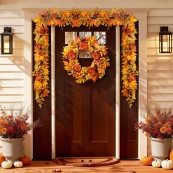 Glitzhome® 6ft Fall Velvet Pumpkin, Pinecone & Berry Garland