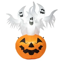 Glitzhome® 6ft. Lighted 3 Ghosts In Jack-O'-Lantern Pumpkin with Scream Inflatable Décor