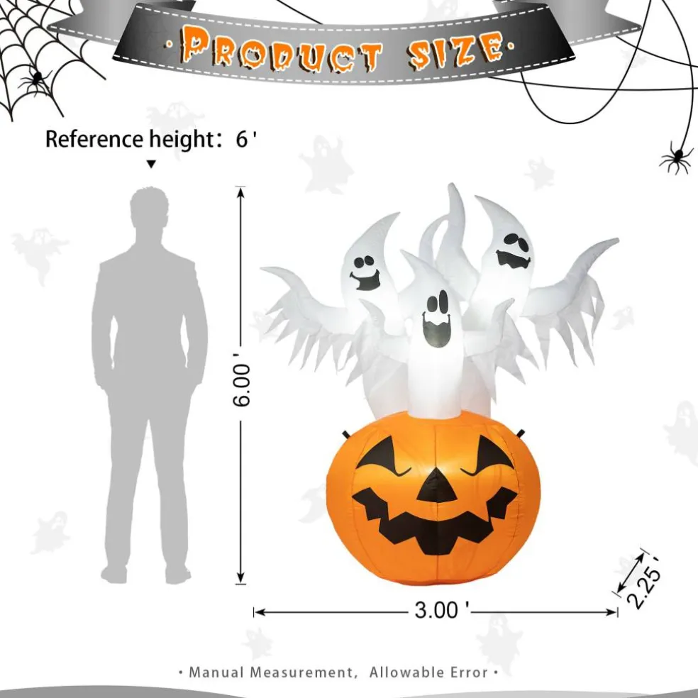 Glitzhome® 6ft. Lighted 3 Ghosts In Jack-O'-Lantern Pumpkin with Scream Inflatable Décor