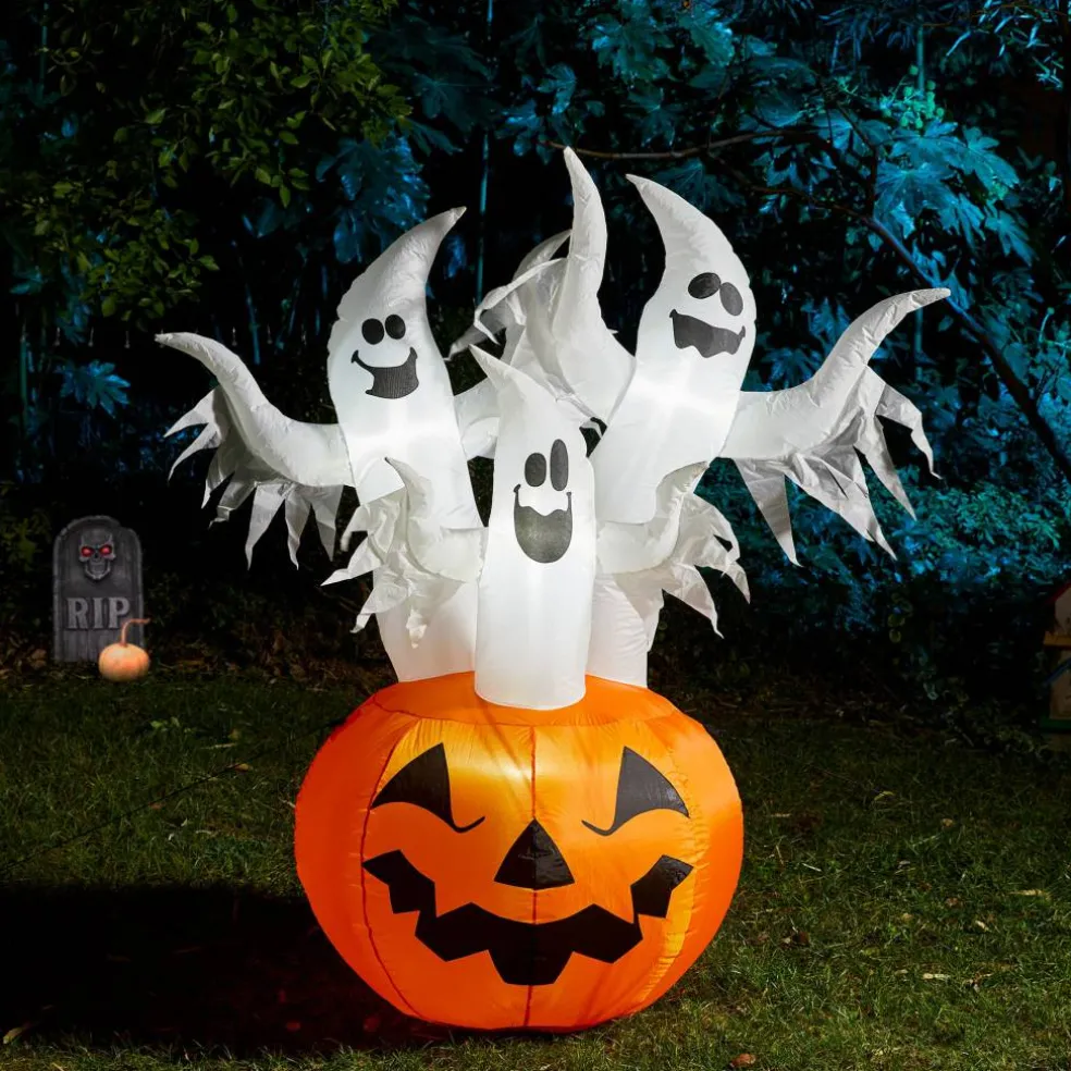 Glitzhome® 6ft. Lighted 3 Ghosts In Jack-O'-Lantern Pumpkin with Scream Inflatable Décor