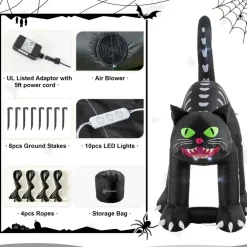 Glitzhome® 11FT Lighted Inflatable Giant Skeleton Cat Decor