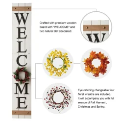Glitzhome® 5ft. White Welcome Wood Porch Sign with 4 Changeable Wreaths