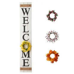 Glitzhome® 5ft. White Welcome Wood Porch Sign with 4 Changeable Wreaths
