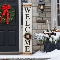 Glitzhome® 5ft. White Welcome Wood Porch Sign with 4 Changeable Wreaths