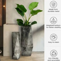 Glitzhome® Geometric Antique Silver Metal Floor Vases Set