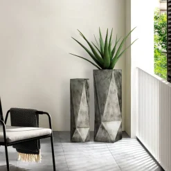 Glitzhome® Geometric Antique Silver Metal Floor Vases Set