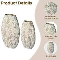 Glitzhome® Gold & White Oval Textured Metal Floor Vases Set