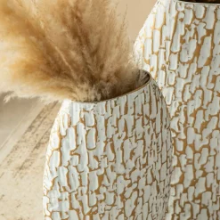 Glitzhome® Gold & White Oval Textured Metal Floor Vases Set