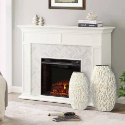 Glitzhome® Gold & White Oval Textured Metal Floor Vases Set
