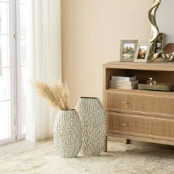 Glitzhome® Gold & White Oval Textured Metal Floor Vases Set