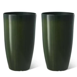 Glitzhome® 23.5" Gradient Green Faux Ceramic Tall Plastic Planters, 2ct.