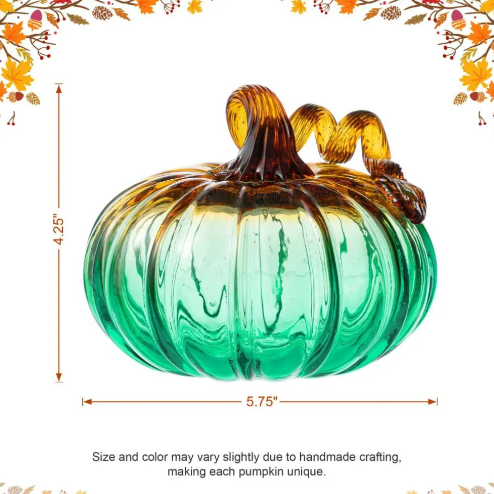 Glitzhome® 5.75" Gradient Turquoise Glass Pumpkin