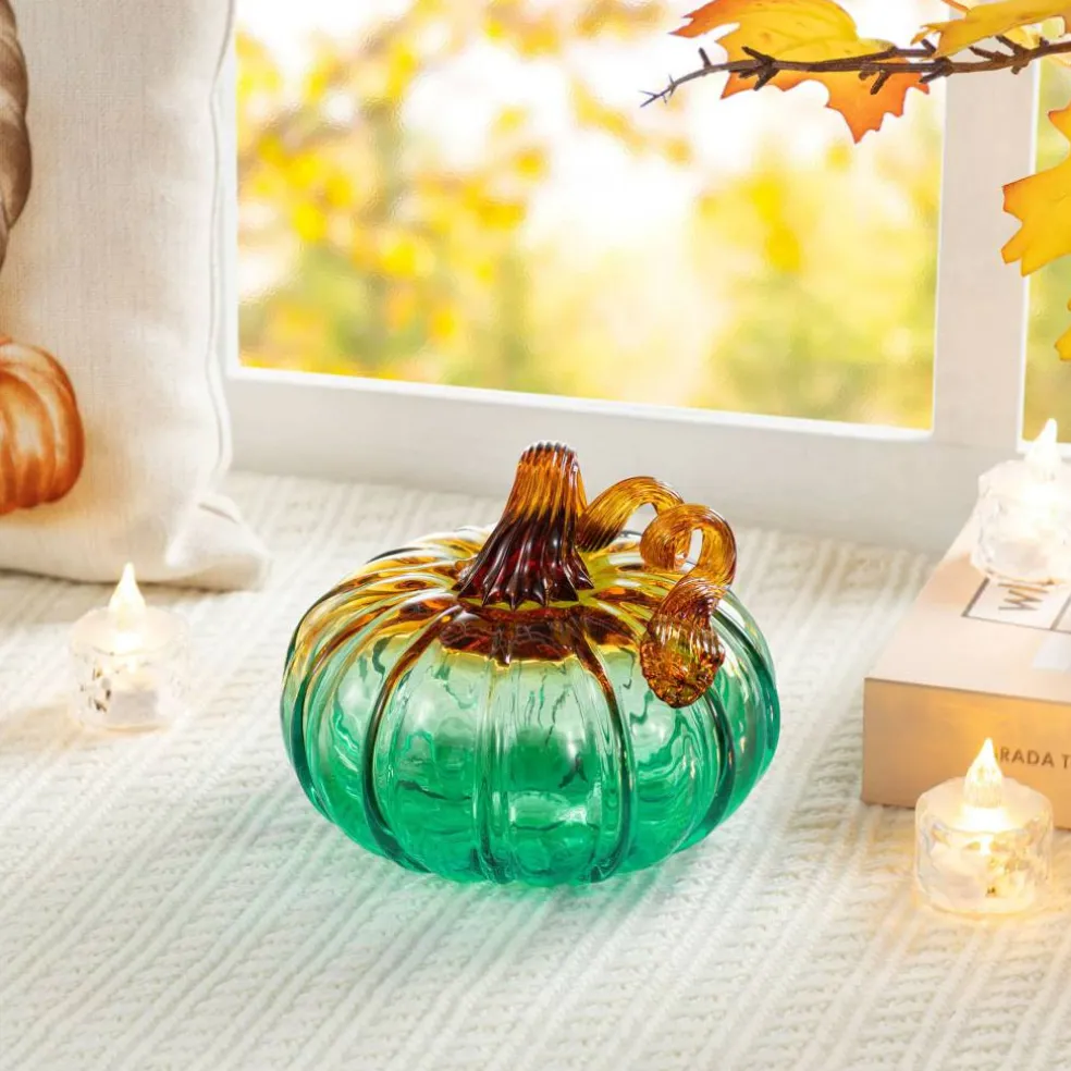 Glitzhome® 5.75" Gradient Turquoise Glass Pumpkin