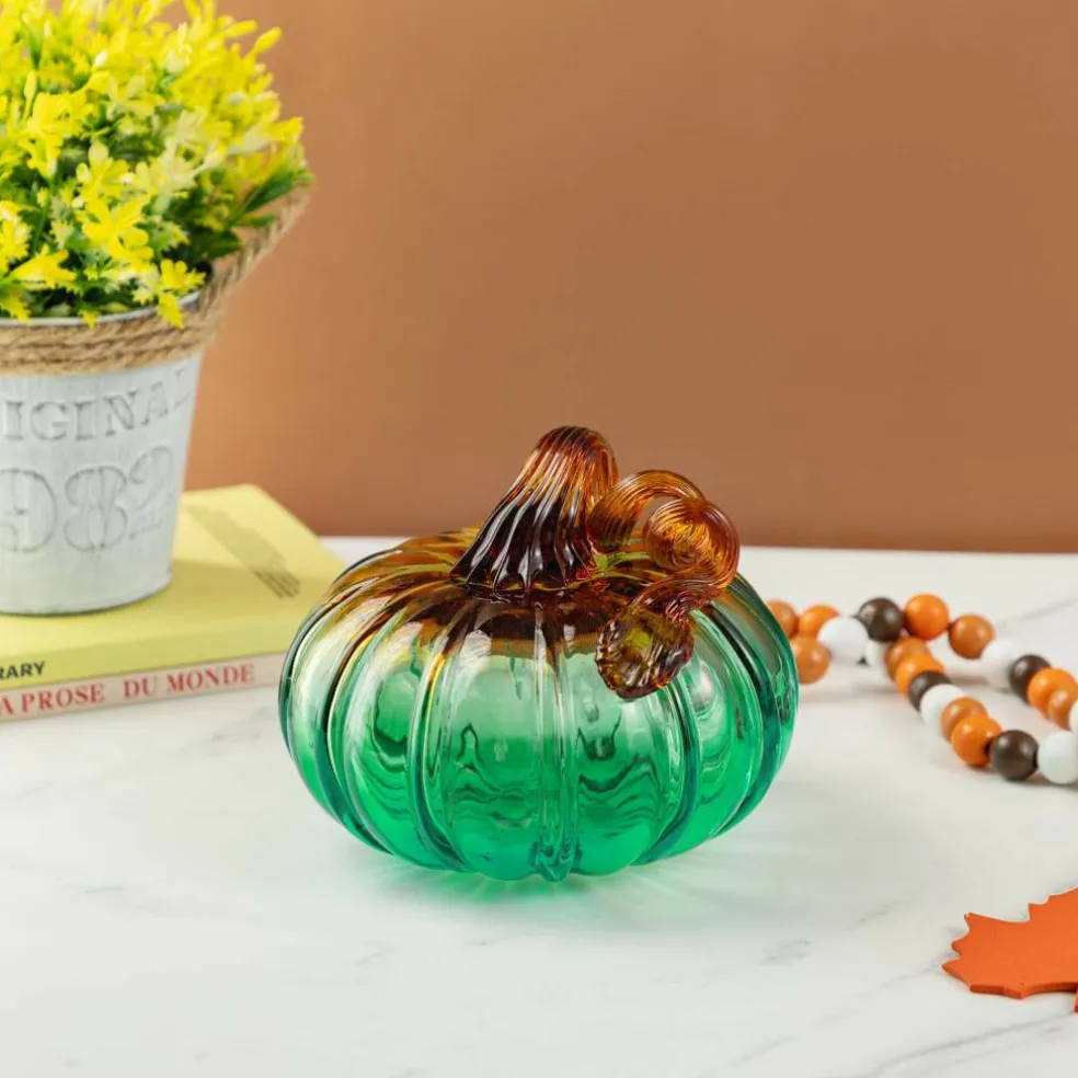 Glitzhome® 5.75" Gradient Turquoise Glass Pumpkin