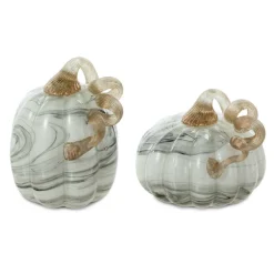 Glitzhome® Gray Marble Glass Pumpkin Set