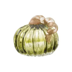Glitzhome® Green & Amber Crackle Glass Short Pumpkin Set