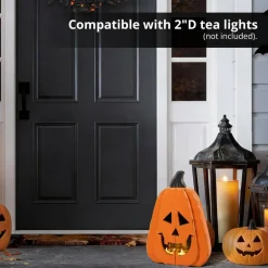 Glitzhome® 17.5" Halloween Chunky Wood Jack-O'-Lantern Porch Decor